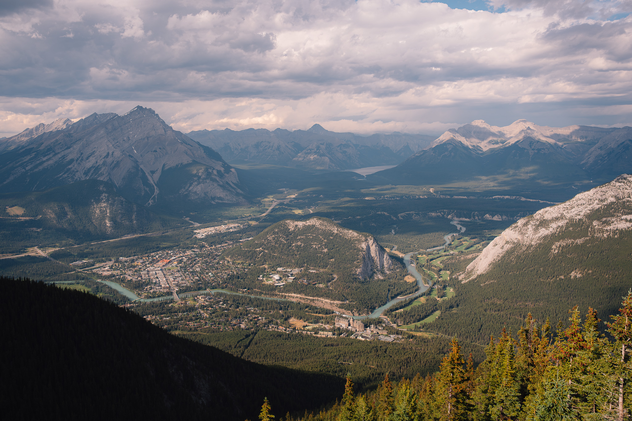 Banff townsite and the winding Bow River seen from above